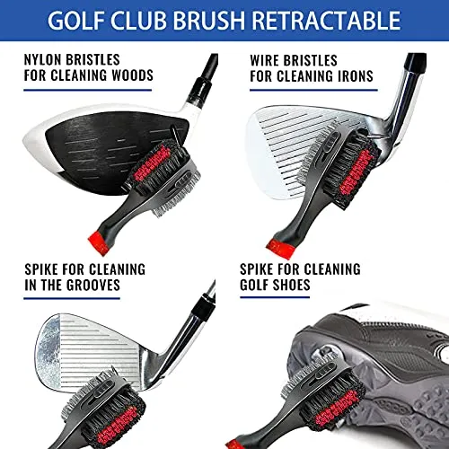YK Golf Groove Cleaning Tool Set - Microfiber Waffle Pattern Golf Towel | Retractable Club Groove Cleaner Brush | Foldable Divot Tool with Magnetic Ball Marker
