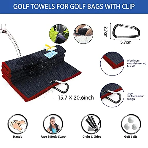 YK Golf Groove Cleaning Tool Set - Microfiber Waffle Pattern Golf Towel | Retractable Club Groove Cleaner Brush | Foldable Divot Tool with Magnetic Ball Marker