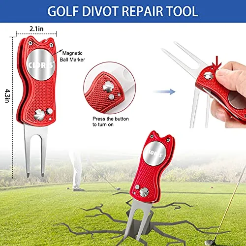 YK Golf Groove Cleaning Tool Set - Microfiber Waffle Pattern Golf Towel | Retractable Club Groove Cleaner Brush | Foldable Divot Tool with Magnetic Ball Marker