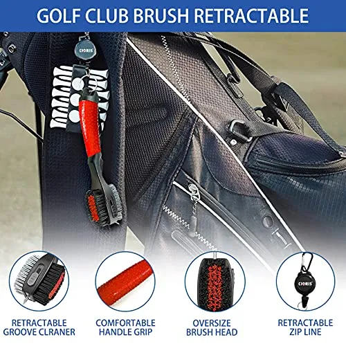 YK Golf Groove Cleaning Tool Set - Microfiber Waffle Pattern Golf Towel | Retractable Club Groove Cleaner Brush | Foldable Divot Tool with Magnetic Ball Marker