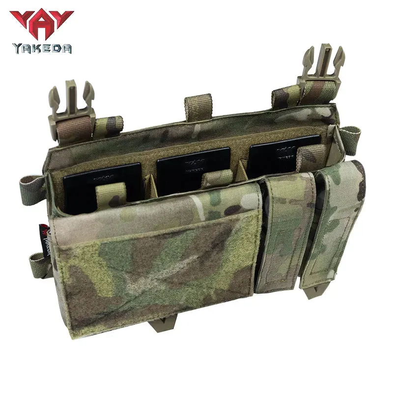 YKD-0202 YAKEDA Tactical Accessories Multifunctional Triple Front Panel Tactical Vest Chest Mount Nylon Side Pouch