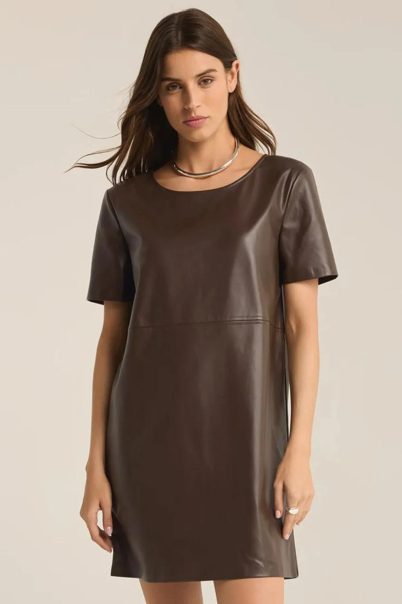 Z Supply: London Faux Leather Dress in Dark Chocolate