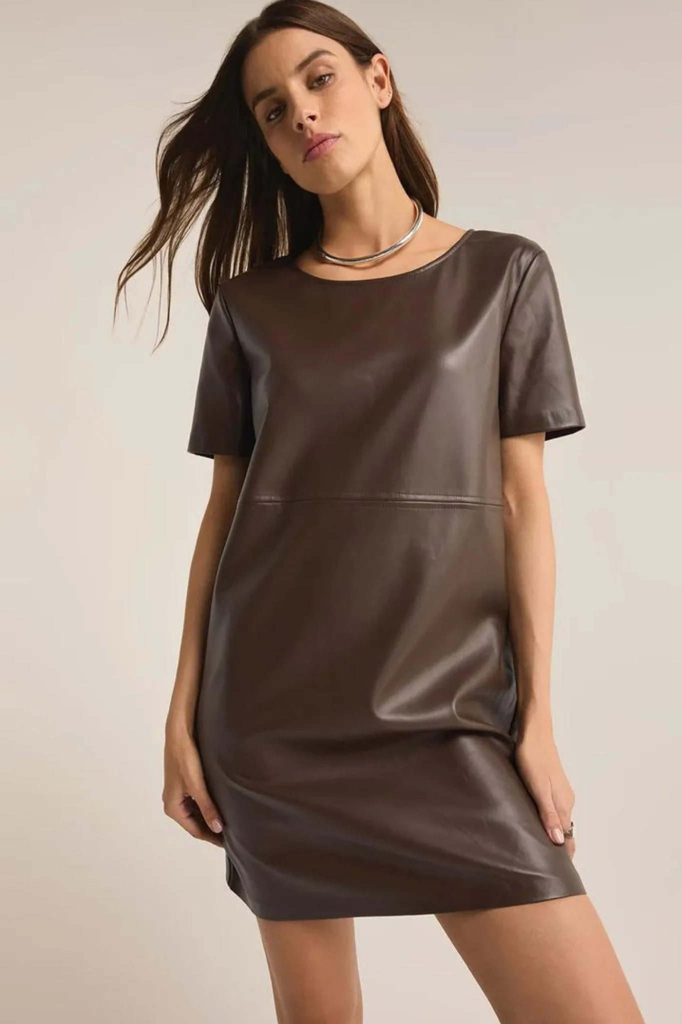 Z Supply: London Faux Leather Dress in Dark Chocolate