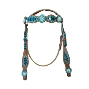 Zebra Western Bridle Turquoise