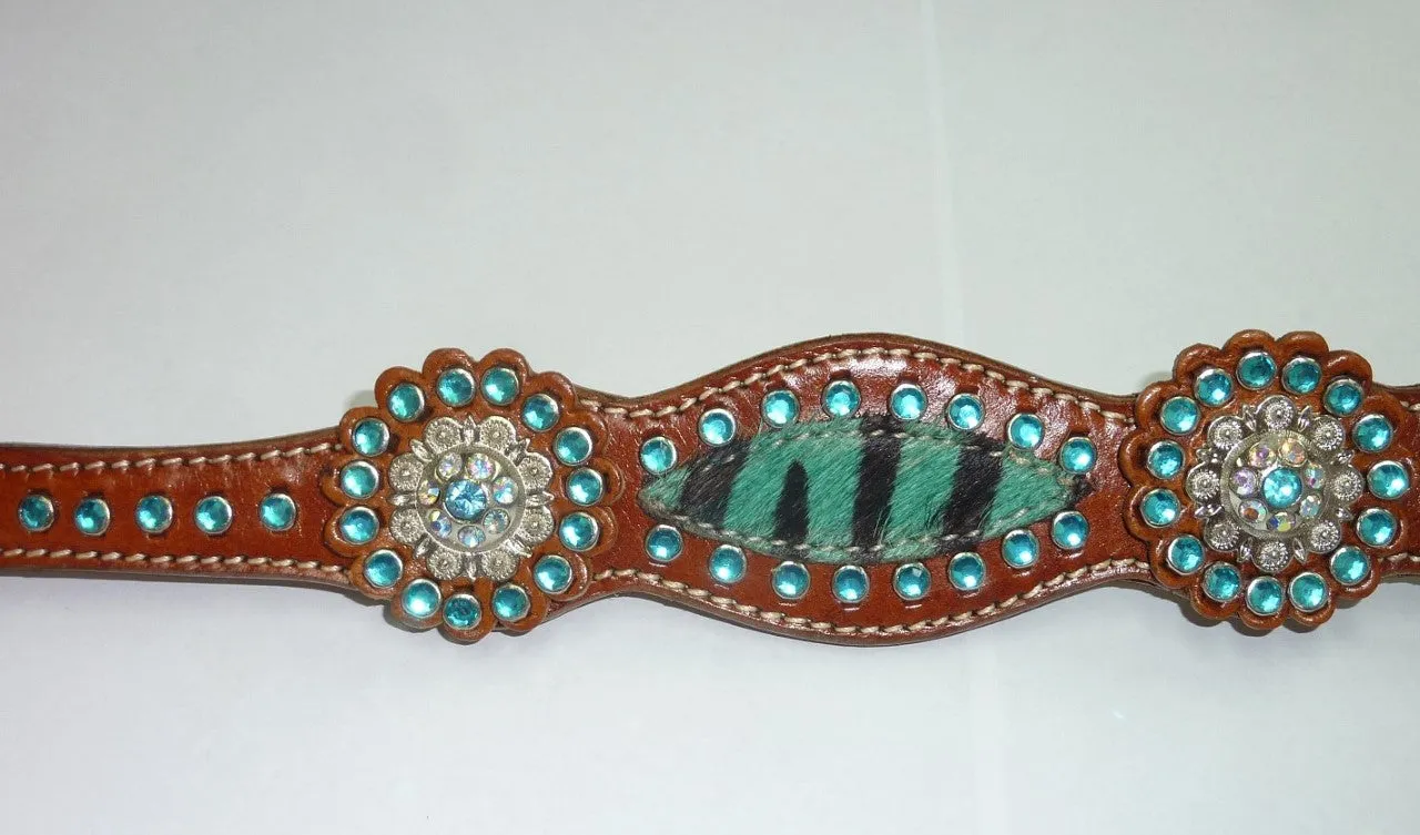 Zebra Western Bridle Turquoise