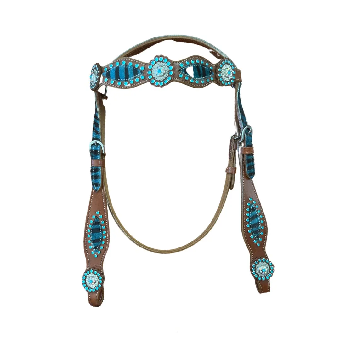 Zebra Western Bridle Turquoise