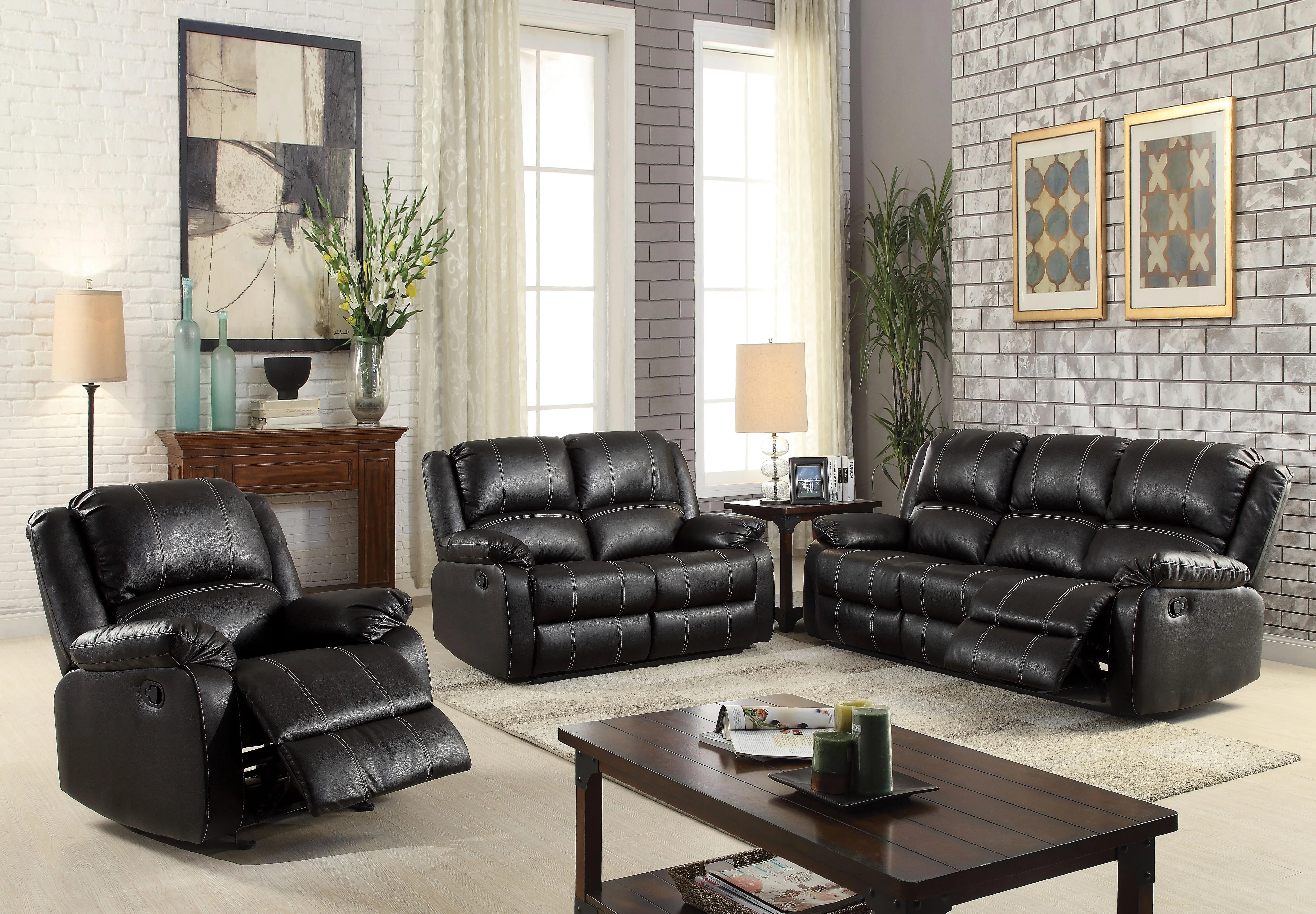 Zuriel Black PU Sofa (Motion)